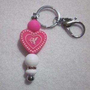 Pink and White Heart Cupid Keychain / Bag Charm / Valentine Keychain.